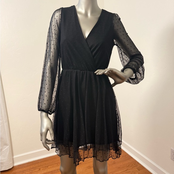 Allison & Kelly Dresses & Skirts - Allison‎ & Kelly Black Polka Dot Sheer Mini Long Sleeve whimsigoth Dress